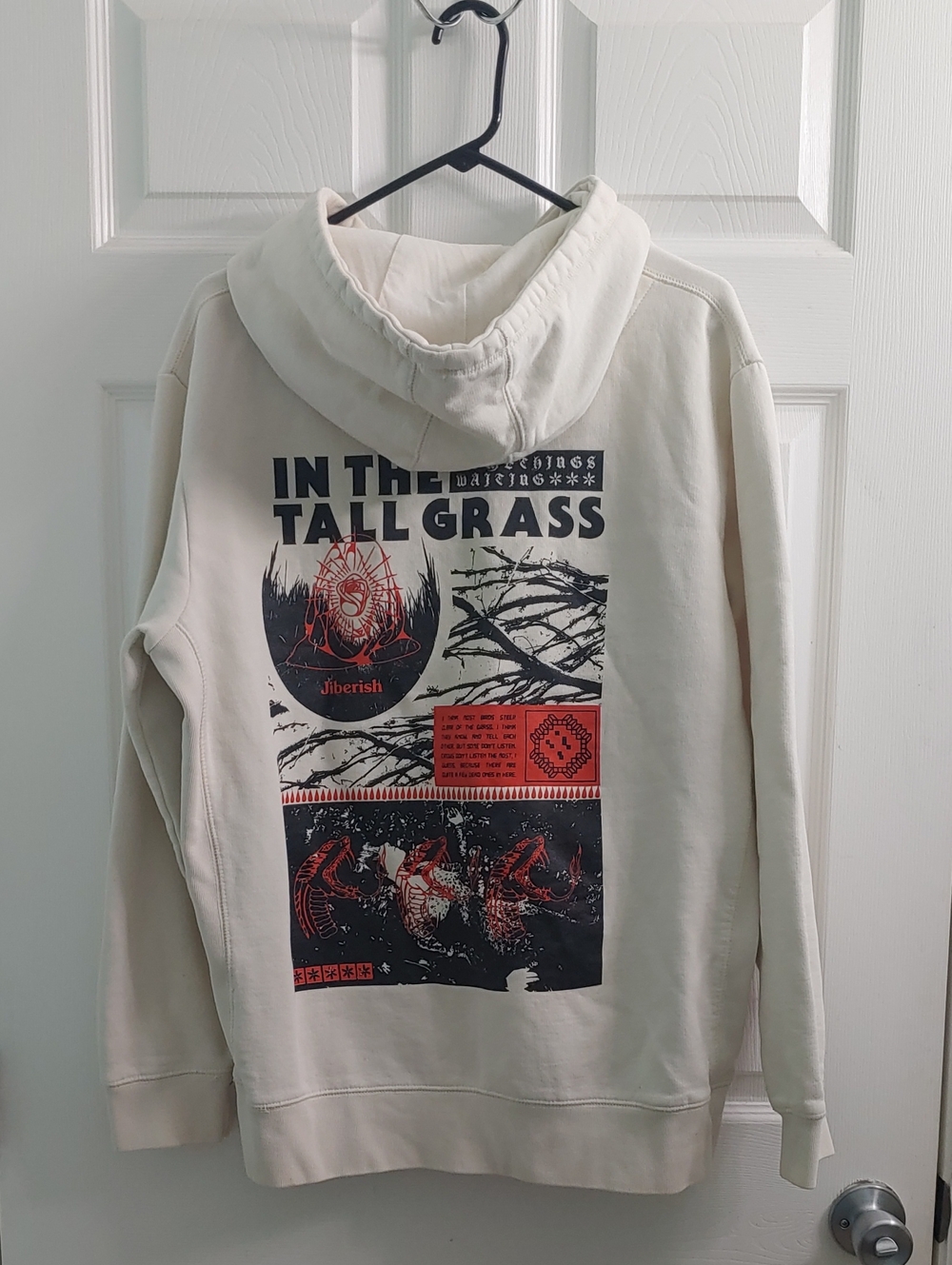 Jiberish Hoodie Unisex L In The Tall Grass White Horror Sweatshirt Pullover